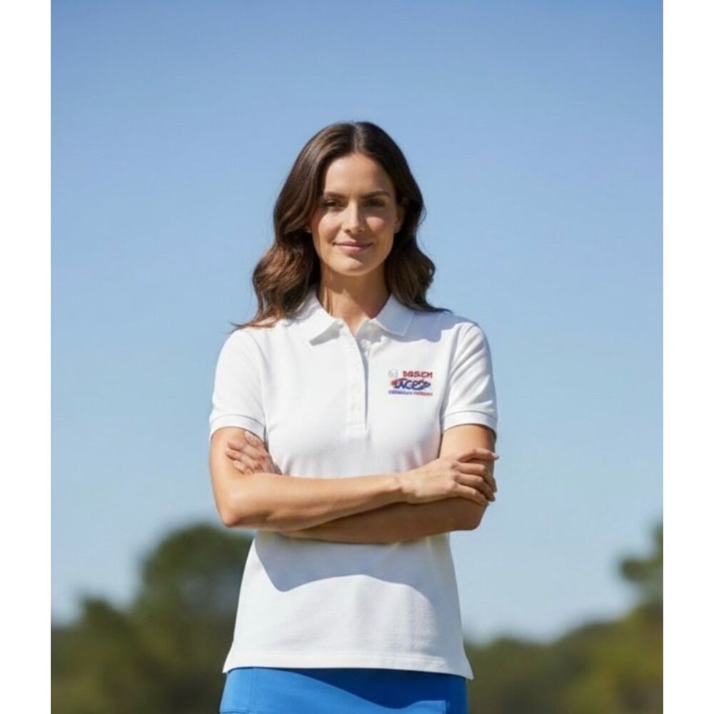 OUTER BANKS GOLF Women’s Polo Shirt Short Sleeve White BOSCH Logo Sz S NWT!